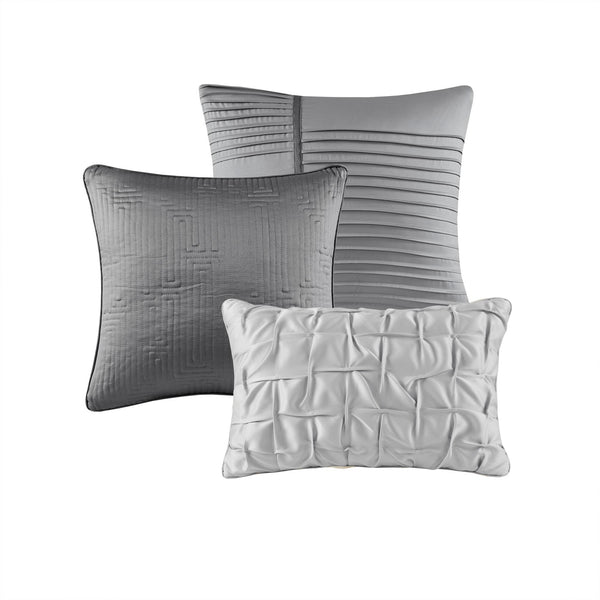 English Elm 10 Luxury Jacquard Cal King Comforter Set with Quilt, Bed Skirt & Decorative Pillows — Plush Polyester Fill Grey 23.62 L x 18.9 W x 15.75 H B035P319215