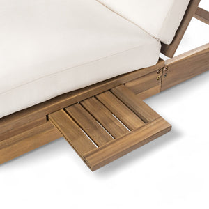 English Elm Trexm Acacia Wood Double Chaise Lounge Outdoor with Folding Trays and Foam Cushions TM000015AAD