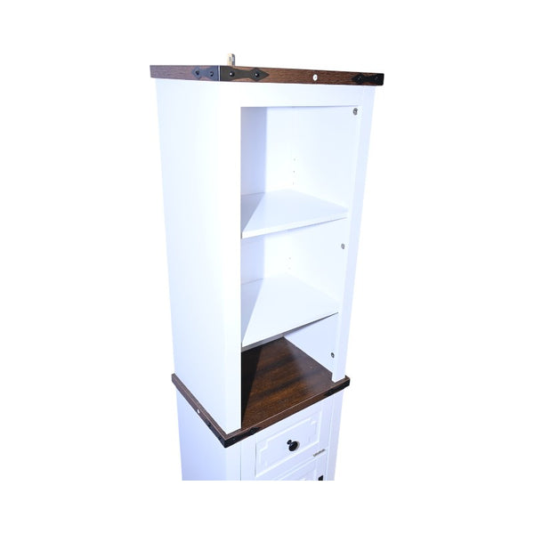 English Elm Narrow Farmhouse Bathroom Storage Cabinet with Adjustable Shelves, Drawer & Tall Linen Tower Design White+Walnut W1412P271793