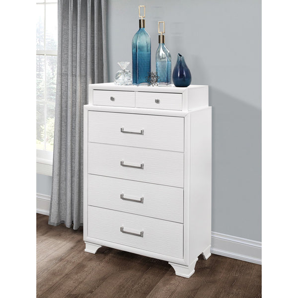 English Elm CIVIC Solid Wood Chest with Felt-Lined Top Drawers, French Dovetail Construction, Elevated Feet Design White 37.2 L x 19.29 W x 51.57 H B201P215845