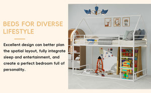 English Elm Metal Twin over Twin Bunk Bed Sturdy Heavy-Duty Frame with Silent Slats, 13" Guardrail & Ladder White W1935P330798