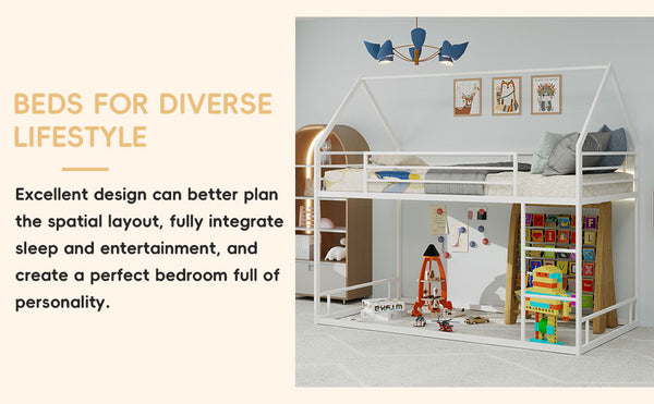 English Elm Metal Twin over Twin Bunk Bed Sturdy Heavy-Duty Frame with Silent Slats, 13" Guardrail & Ladder White W1935P330798