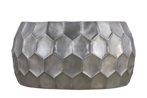 English Elm CT101 Hand-Hammered Round Coffee Table 32" — Hexagonal Patterned Surface, Modern Farmhouse Focal Point Silver G150108439