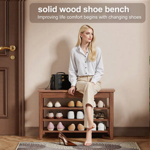 English Elm Adjustable Solid Rubberwood Storage Bench with Hidden Compartment for Entryway or Bedroom W2987P337970