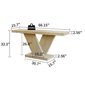 English Elm 66" Mid-century X-leg Console Oak Wash Veneer Entryway Sofa Table Geometric Base Imitative Oak W1435P337636