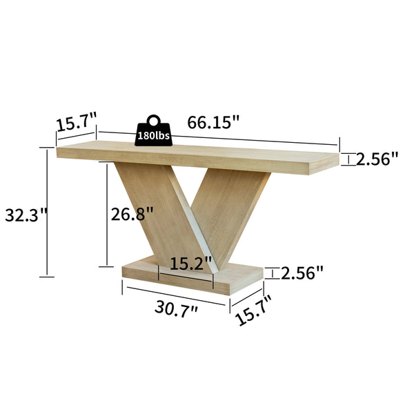 English Elm 66" Mid-century X-leg Console Oak Wash Veneer Entryway Sofa Table Geometric Base Imitative Oak W1435P337636