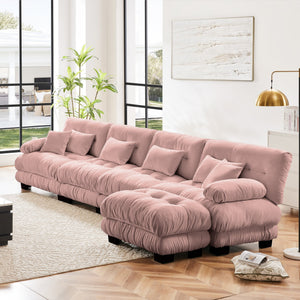 English Elm Free Modular Sectional Sofa - L-Shaped 4-Seater Cloud Couch In Soft Vintage Chenille Pink Comfort W714S01014