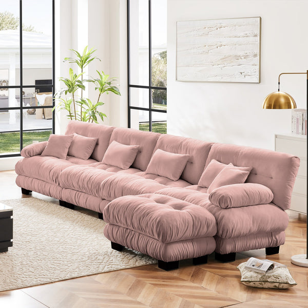 English Elm Free Modular Sectional Sofa - L-Shaped 4-Seater Cloud Couch In Soft Vintage Chenille Pink Comfort W714S01014
