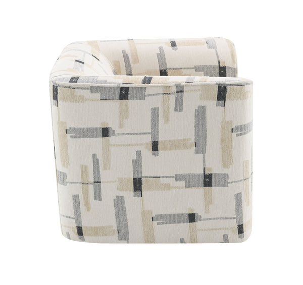 English Elm Darya Beige Pattern Fabric Swivel Chair with Pocket Coil Seat, Wooden Frame, KD Legs, 360° Comfort B2726P297780