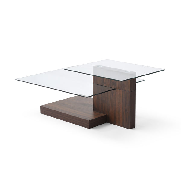 English Elm Glass Three Tier Z Shape Coffee Table Tempered Clear Modern Living Room Display Walnut W1117P276608