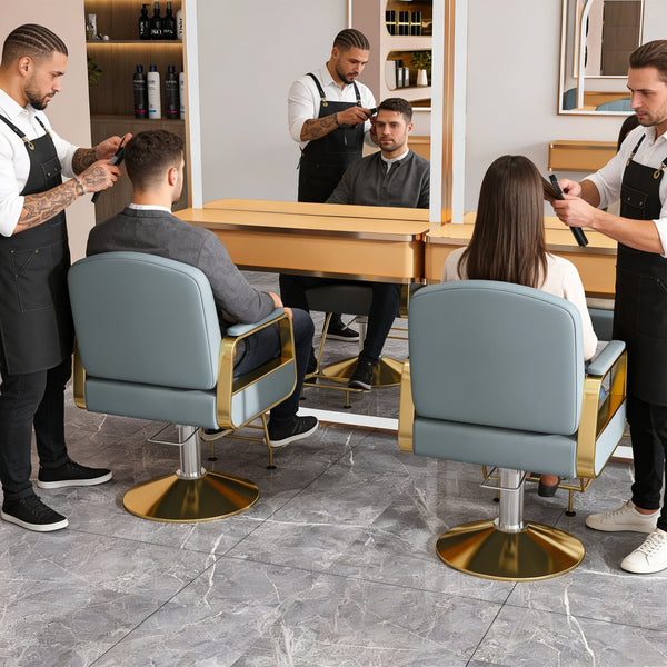 English Elm Hydraulic Salon Chair with Foot Pump Swivel Base Pu Leather Seat for Barber Tattoo Spa Blue W2700P410953