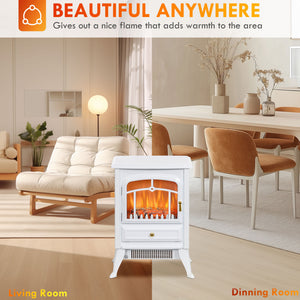 English Elm Homcom 21" Freestanding Electric Fireplace Heater With Realistic Led Flames & Safety Features, White W2225P249844