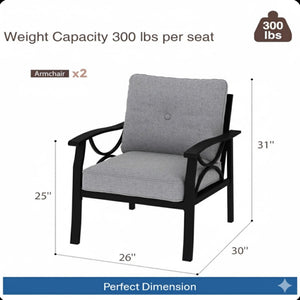 English Elm Set of 2 Outdoor Steel Armchairs Powder Coated Matte Frame with Cushioned Patio Seating Black+ Gray B082P455145