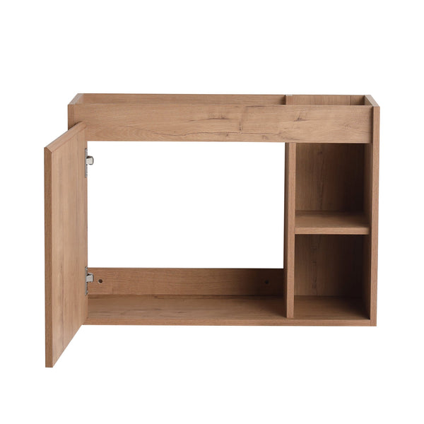 English Elm 28'' Floating Bathroom Vanity with Ceramic Sink Soft Close Door Melamine Cabinet Imitative Oak W999P426637