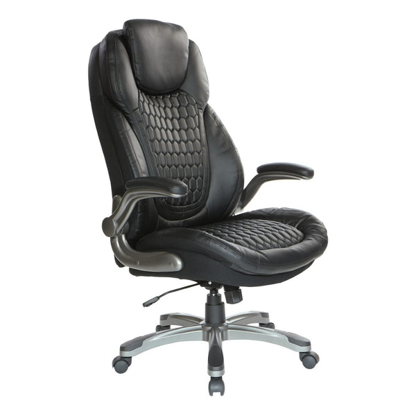 OSP Home Furnishings Bonded Leather Executive Office Chair with Lumbar Support and Ergonomic Adjustable Seat Titanium ECH620867-EC3