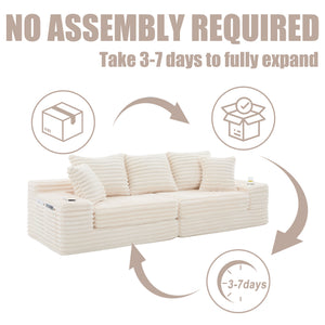 English Elm Oversized Corduroy Cloud Couch Convertible Sleeper Sofa with Memory Foam Seating Beige W395S00116