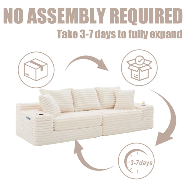 English Elm Oversized Corduroy Cloud Couch Convertible Sleeper Sofa with Memory Foam Seating Beige W395S00116