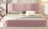 English Elm Queen Size Upholstered Bed With Tufted Headboard, Modern Velvet Platform Bed , No Box Spring Required, Pink