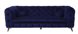 English Elm Atronia Blue Velvet Sofa with Button Tufting, Pocket Coil Seat & Metal Tapered Legs, 660lb Capacity B2726P317195