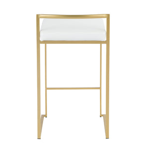English Elm Fuji 26" Glamorous Gold Metal Counter Stool Set Of 3 With White Faux Leather For Modern Spaces B202P221995