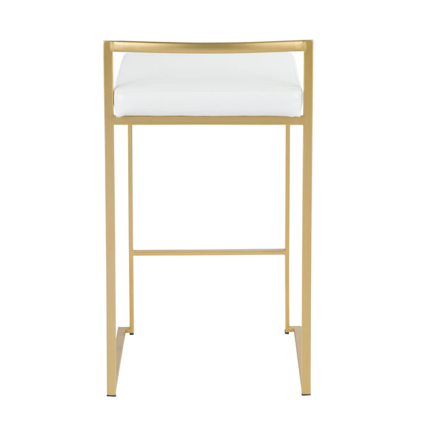 English Elm Fuji 26" Glamorous Gold Metal Counter Stool Set Of 3 With White Faux Leather For Modern Spaces B202P221995