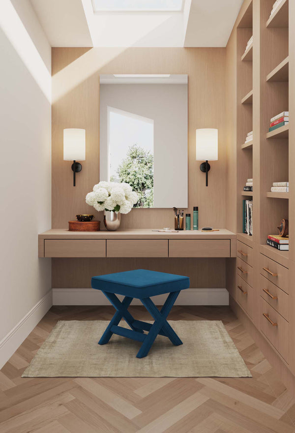 English Elm Abigail Mid-Century Modern Velvet Bench - Plush Blue Upholstered Accent Seat For Any Space B365P398204