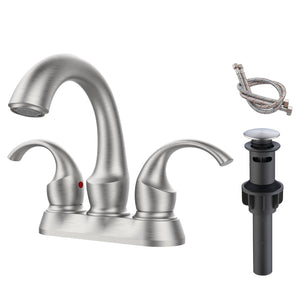 English Elm Bathroom Faucet 2-Handle Brushed Nickel Swan Style With Pop-Up Drain For Easy Installation, Fr4075-Np T3177P277547