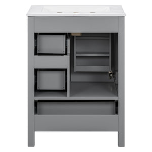 English Elm Modern 24 Inch Bathroom Vanity Solid Wood Cabinet with Ceramic Sink and Soft Close Storage Gray N729P292859E