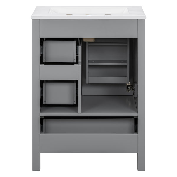 English Elm Modern 24 Inch Bathroom Vanity Solid Wood Cabinet with Ceramic Sink and Soft Close Storage Gray N729P292859E