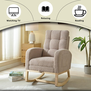 English Elm Modern Accent Rocking Chair With High Backrest, Solid Wood Legs & Side Pocket For Ultimate Comfort W2725P254697