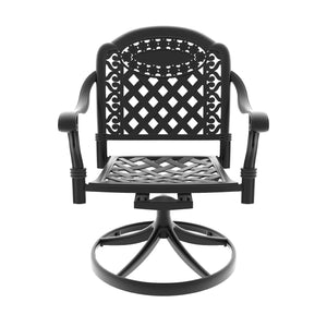 English Elm Cast Aluminum Swivel Outdoor Chairs Six Piece Set Ornate Carved Frame Weather Resistant W1710S00672