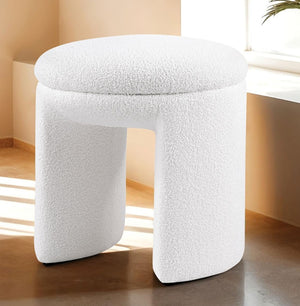 English Elm Contemporary Plush Pleated Round Ottoman Stool with Gold Trim Base, Velvet-Like Accent Seat for Living Room White 19 L x 19 W x 20 H B2741P388366