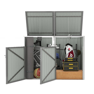 English Elm Garbage Bin Shed Galvanized Steel Enclosure for Two Cans Outdoor Weather Resistant Light Gray W1598P357715
