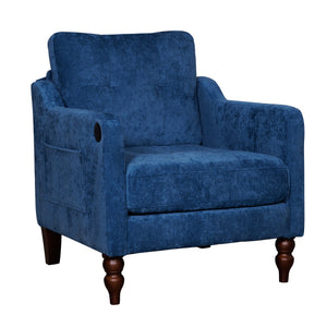 English Elm Accent Chenille Reading Chair with Usb Port Retro Wood Legs Ergonomic Wide Seat W2715P433647