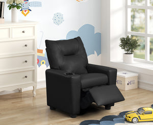 English Elm Evelyne Youth Pu Leather Recliner with Cupholder for Playroom or Bedroom Lounge Black B2749P413212