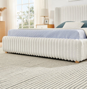 English Elm Queen Storage Bed Plush Ribbed Rabbit Fur Upholstery Gas Lift Platform Modern Luxury W1413S00181