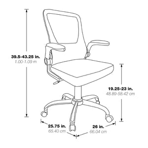 OSP Home Furnishings Mesh Back Ergonomic Office Chair with Lumbar Support Flip up Arms and Foam Seat Cushion White EMW96809C-3