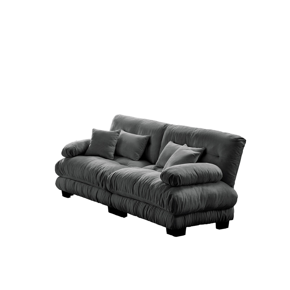 English Elm Cloud Chenille 2-Seater Sofa For Living Room - Plush Comfort With 2 Lumbar & 2 Throw Pillows W714S01016
