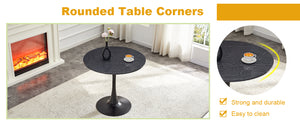 English Elm Round Faux Marble Tulip Pedestal Dining Table Mid Century Modern for Small Bistro Spaces Black+Gery W2920P405346