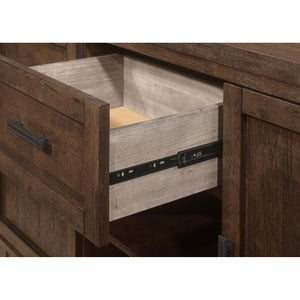 English Elm McCall Brown Oak 2-Door Server with Drawer, Rustic Farmhouse Sideboard 59" Wide, Felt-Lined Top B062P358301