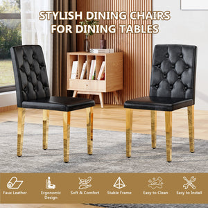 English Elm 4-piece Brown Suede Dining Chair Set with Tufted Back and Walnut Metal Legs Black+Gold W1151P361161
