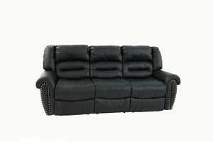 English Elm Plush Oversized Manual Motion Sofa In Black Bonded Leather - 3-Seat Comfort For Stylish Living Rooms B011P205577-GIGA