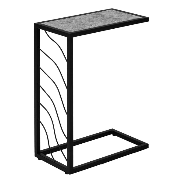 English Elm Accent Table, C-Shaped Design For Living Room And Bedroom, Grey Laminate Top With Black Metal Base B2710P219256