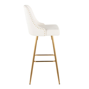 English Elm Fixed-height Barstools with Gold Nailhead Trim White Faux Leather Frame Set of 2 B202S01949