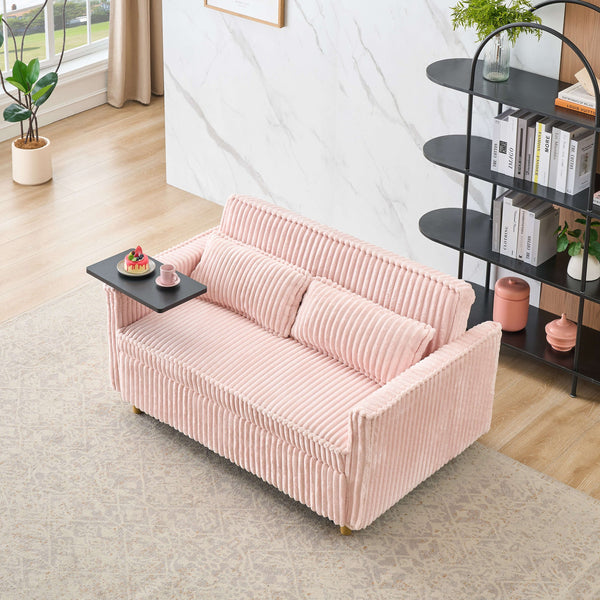 English Elm The pull-out corduroy sofa bed with convertible tabletop and USB charging ports for living room comfort Pink W1278P249022