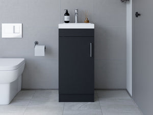 English Elm Bathroom Jozz Vanity Sink Cabinet Black – Compact Particle Board, Metal Handle, Single Door, Shelf, Durable Design B092S00065
