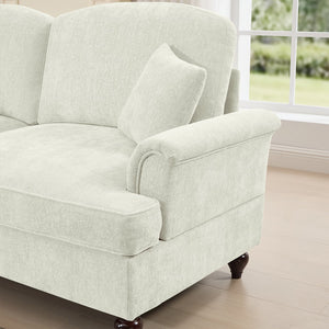 English Elm Elegant Mid Century Large 3-Seater Chenille Sofa With Flared Arms, Ruffled Skirts & Modular Style W3041S00233