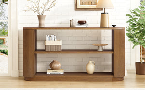 English Elm Mirod Fluted Ash Veneer Console Table with Three Open Tiers for Entryway N760P281359D