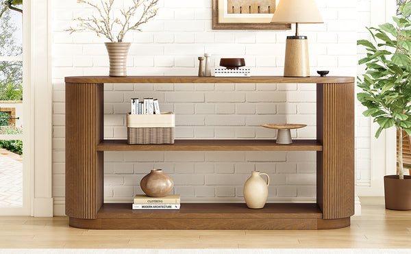 English Elm Mirod Fluted Ash Veneer Console Table with Three Open Tiers for Entryway N760P281359D