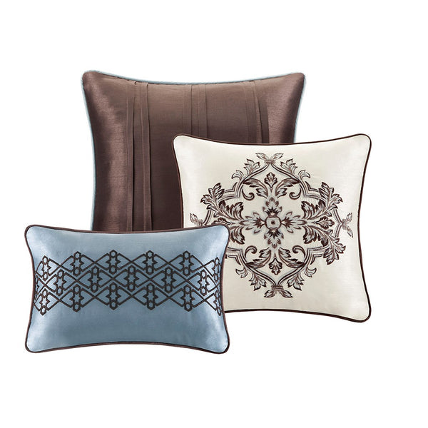 English Elm 7 Piece Comforter Set - Luxurious Blue Cal King Ensemble With Geometric & Damask Prints, Easy Care B03597163